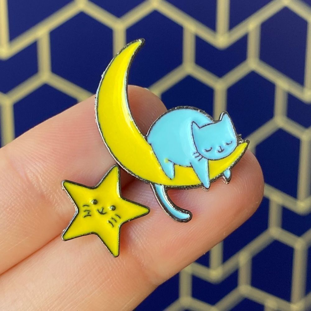 Good Night Kitty 2Pc. Enamel Pin/ Brooch Lapel Set